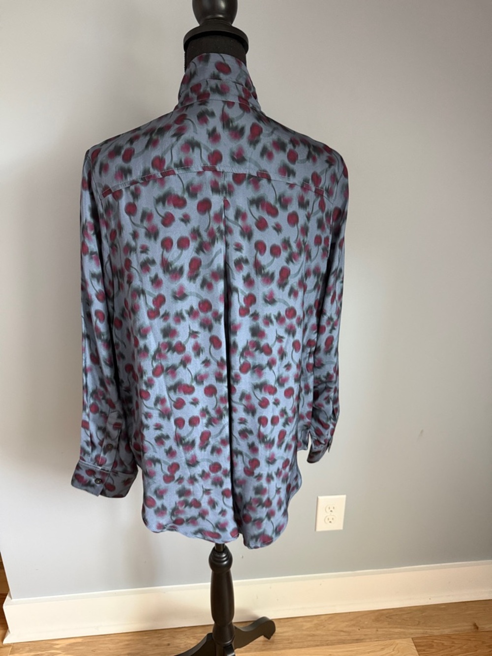 J. Crew Blue Satin Blouse with Cherry  Print - Picture 3 of 7